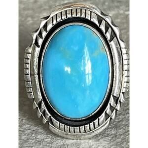 Outstanding Sterling Silver Navajo Turquoise Ring Running Bear Sz 11 A BEAUTY!